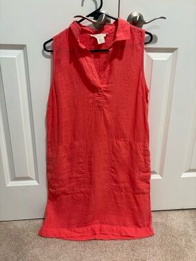Sleeveless Coral Shift Dress 100% Linen Beach Coastal Summer